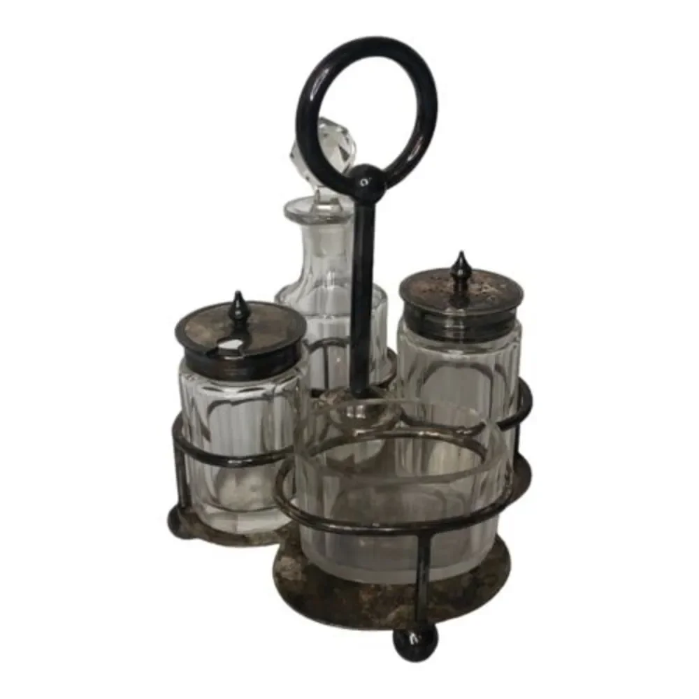 Vintage W&H Cruet‎ Set #5360 Silver Plated Vinegar Bottle Salt Pepper Shakers